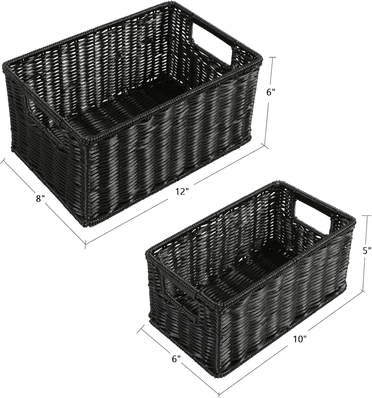HOONEX Water Hyacinth Storage Baskets, Wicker Baskets for Storage, Hand Woven Baskets with Carry Handles, Set of 2, Natural