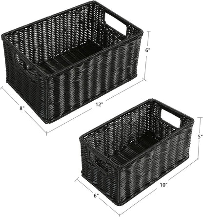 HOONEX Water Hyacinth Storage Baskets, Wicker Baskets for Storage, Hand Woven Baskets with Carry Handles, Set of 2, Natural