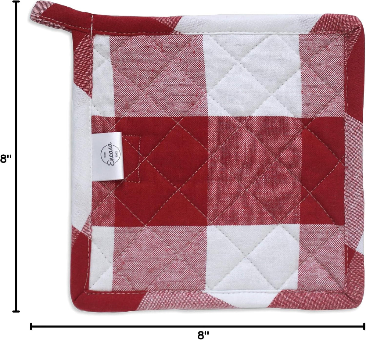 Encasa XO Pot Holders, Quilted Kitchen Hot Pads 8"x8" Black