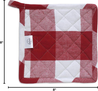 Encasa XO Pot Holders, Quilted Kitchen Hot Pads 8"x8" Black