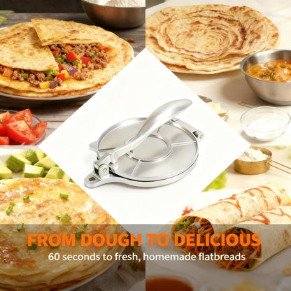 6.5 Inch Manual Aluminum Tortilla Press, Dough Press Maker for Flour Tortillas, Roti, Burritos, Dumpling & Mexican Flatbreads, Easy Operation for Home Kitchen and Restaurant