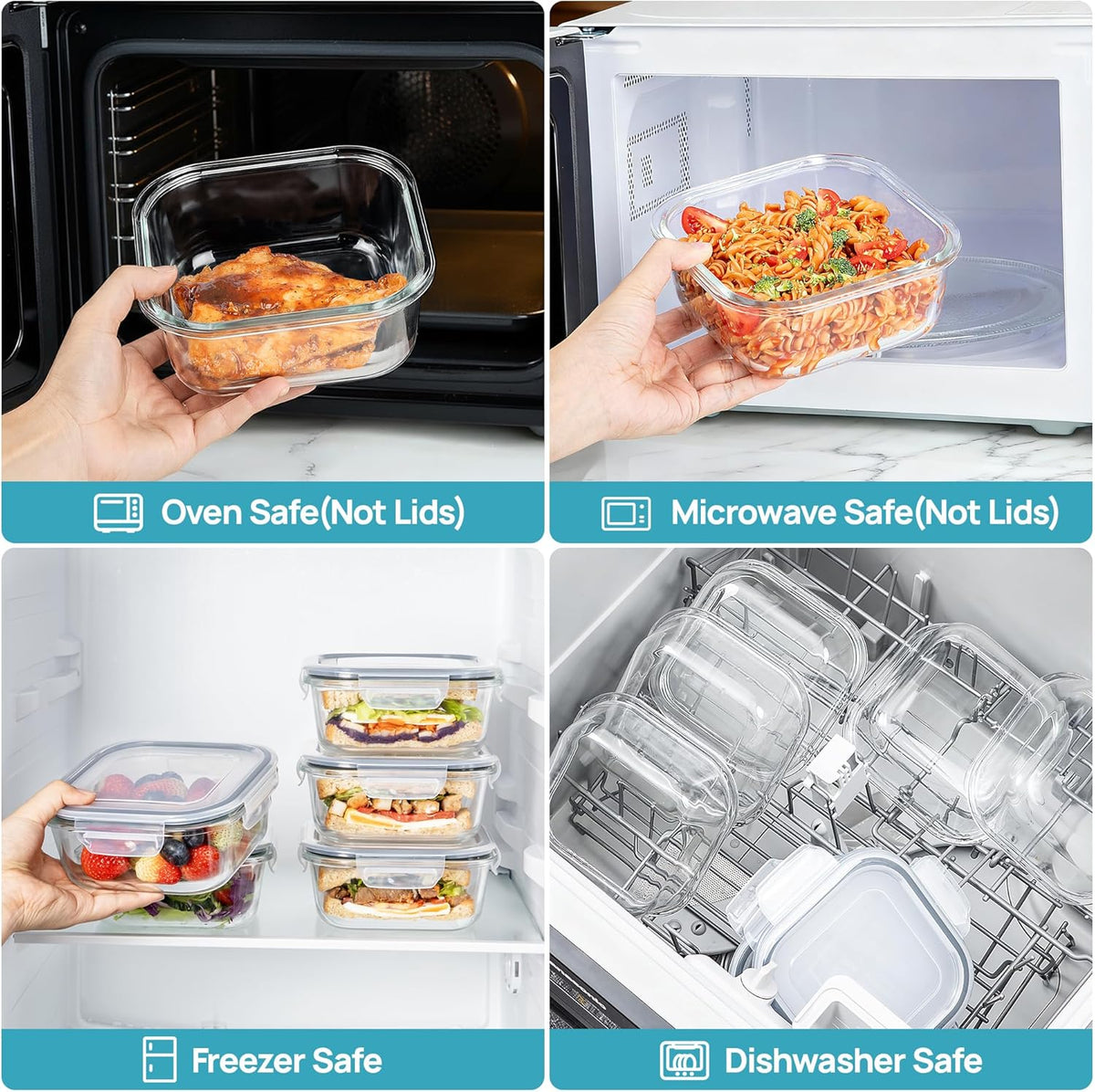 Vtopmart 10 Pack 35oz Glass Food Storage Containers with Lids, Meal Prep Containers, Airtight Reusable Lunch Container Set, Safe for Oven, Microwave, Freezer, and Dishwasher, Grey