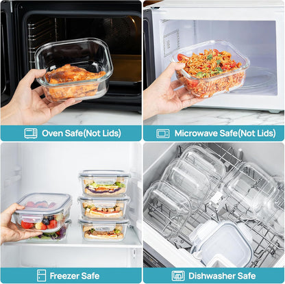 Vtopmart 10 Pack 35oz Glass Food Storage Containers with Lids, Meal Prep Containers, Airtight Reusable Lunch Container Set, Safe for Oven, Microwave, Freezer, and Dishwasher, Grey