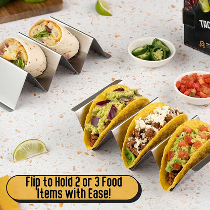 NEW - Taco Holders Set of 4 | Stainless Steel Taco Holders, Oven & Grill Safe Taco Stands, Holds 2-3 Tacos Each, Dishwasher-Safe Taco Holder with Easy-Lift Handles, Stackable for Easy Storage