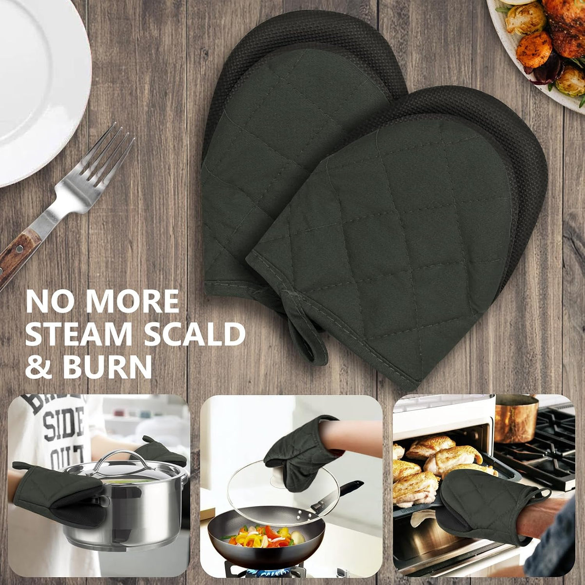 Goldmeet Mini Oven Mitts 2-Pack, 7"x5.5", 500°F Silicone Grip, Gray