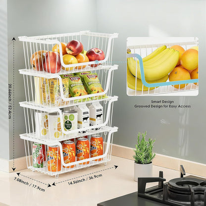 GAOKASE 4 Pcs Stackable Wire Baskets for Pantry Organizers and Storage,Vegetable Fruit Basket for Countertop,Kitchen Storage Metal Baskets,Produce Potato Onion Storage Bin-Black
