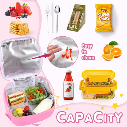 Nsrzua Lunch Bag Kids-Kids Insulated Lunch Bag with Adjustable Strap - Reusable Leakproof Lunch Box for Girls, Preppy School Lunch Tote for Travel, Picnic,School & Winter Camp