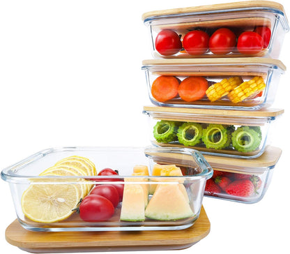 BlueHills Premium Glass Meal Prep Lunch Containers with Snap Green Lock Lids Glass Food Containers BPA-Free Oven Freezer Dishwasher Safe 5 pack set 10 pieces 36 Oz 4.5 cups (G002 Two Compartments)