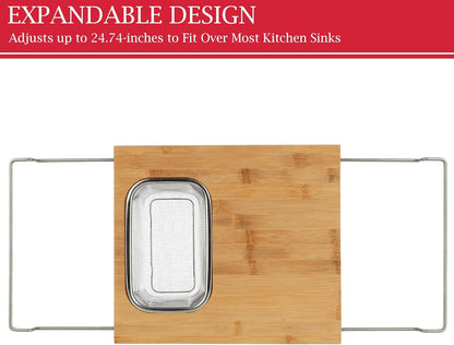 Classic Cuisine 2 in 1 Cutting Board with Strainer, Natural, 13.2” x 11.5”