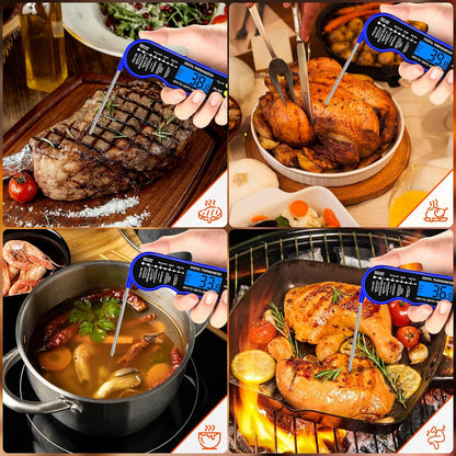 TRAUSI Instant Read Meat Thermometer, Fast & Accurate Digital Food Thermometer with Backlight, Waterproof & Magnet for Grilling, Cooking, BBQ, Smoker, Baking, and Candy Making Blue