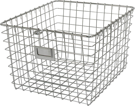 Spectrum Diversified 47970 Wire, Vintage Locker Basket Style, Rustic Farmhouse Chic, Steel Storage for Closets, Pantry, Kitchen, Garage, Bathroom & More, Medium, Pack of 1, Chrome