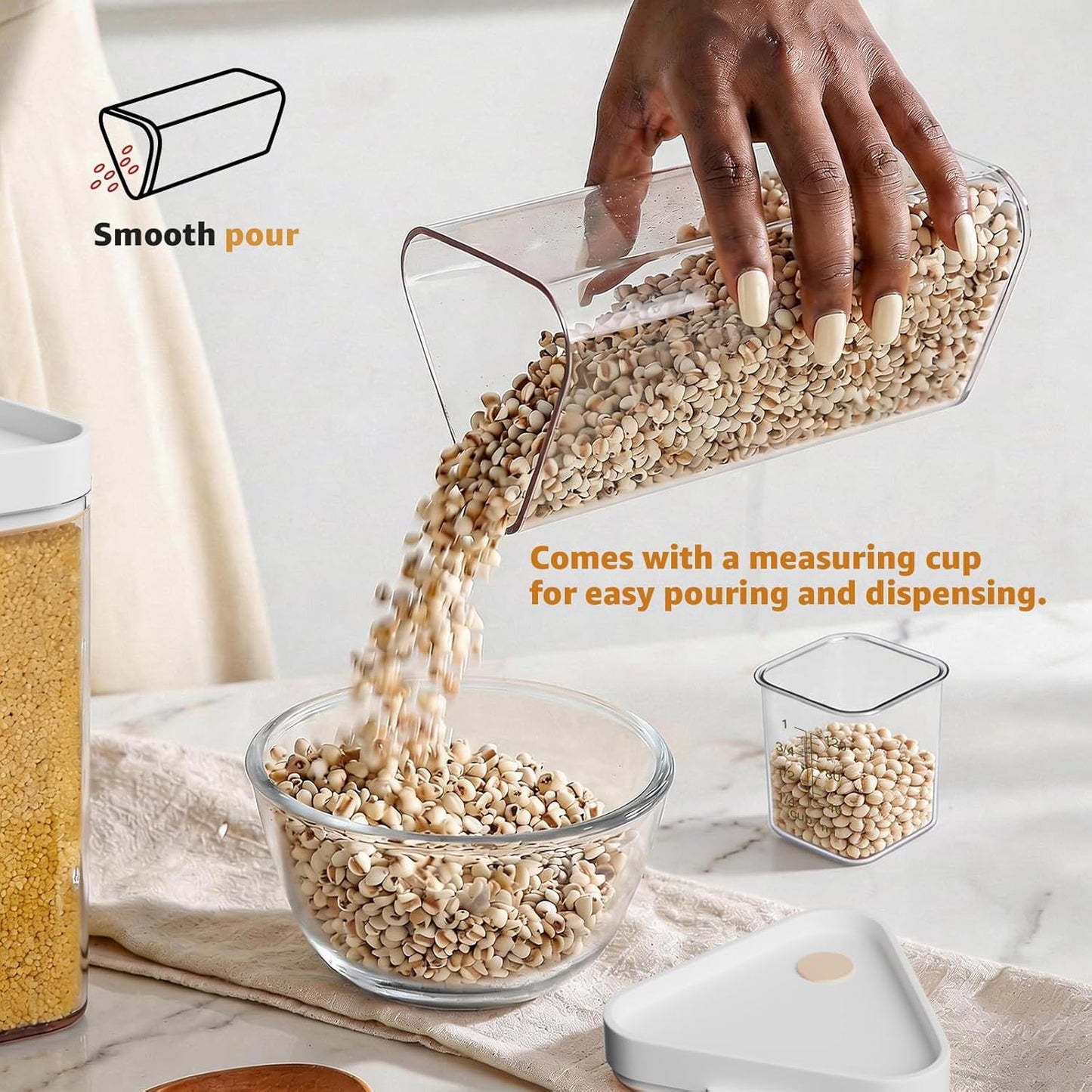 Rotating Grain Dispenser with Manual Vacuum Pump - 6-Grid Vacuum-Storage Canister Set, Food Storage Bins for Cereal, Rice, Beans & Bulk Dry Food Pantry Organization