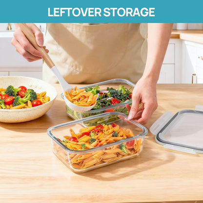 Vtopmart 2Pack 2260ml/ 76.4oz Large Glass Containers Food Storage with Lids, Meal Prep Food Container Set with Snap Airtight Lid for Baking, Microwave, Oven, Leak Proof, for Freezer, Dishwasher, Green