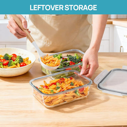 Vtopmart 2Pack 1860ml/63oz Large Glass Storage Containers with Lids, Meal Prep Food Container Set with Snap Airtight Lid for Baking, Microwave, Oven, Leak Proof, for Freezer, Dishwasher, Grey