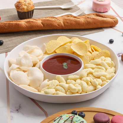 Chip and Dip Serving Set Divided Serving Platter Appetizers and Cheeses Serving Tray White Compartment Dishes for Party, Christmas, Dessert, Fruit, Candy, 13-inch Set of 2