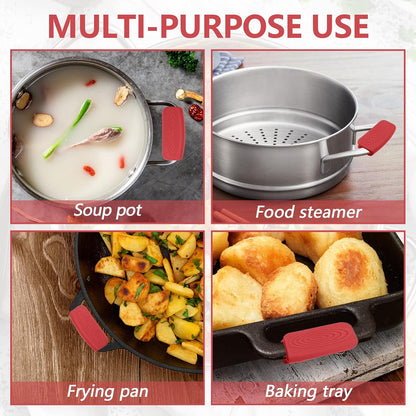 2Pcs Silicone Pot Handle Covers with Buttons, Heat Resistant Cast Iron Pot Assist Handle Covers, Non Slip Silicone Pot Holders, Reusable Hot Pot Grip Handle Sleeves (Gray)