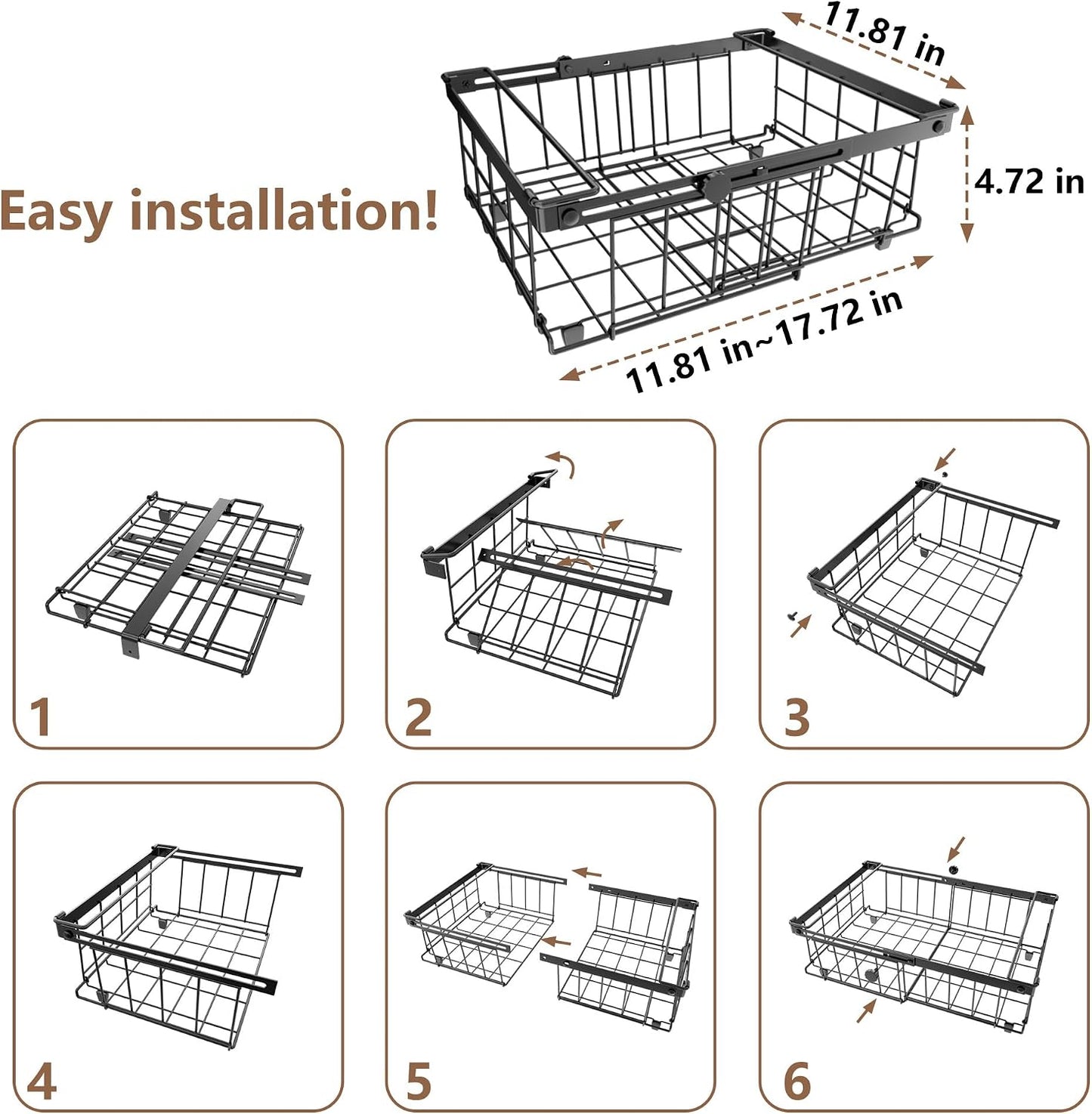 Freezer Organizer Bins 6 Pack: Wire Basket Stackable Storage Containers Expandable 11.81" to 17.72" with Foldable Handles for 5+ Cu.FT Fridge Cabinet Shelves Pantry Kitchen White