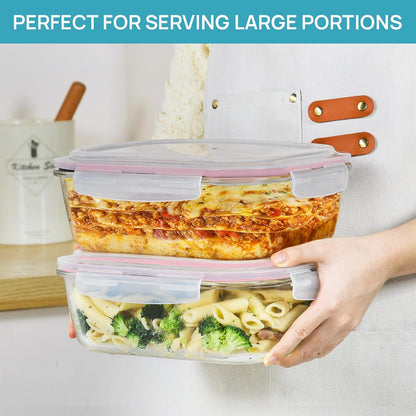 Vtopmart 2Pack 1860ml/63oz Large Glass Storage Containers with Lids, Meal Prep Food Container Set with Snap Airtight Lid for Baking, Microwave, Oven, Leak Proof, for Freezer, Dishwasher, Grey