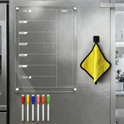 Acrylic Magnetic Dry Erase Calendar for Fridge Clear Vertical Monthly Whiteboard Planner Erasable Planning Board White 16" x 12" w/ 6 Color Wet Erase Marker
