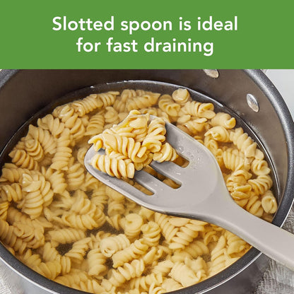 Tovolo Elements Silicone Spoon Set of 2 Mixing and Slotted Spoon Bundle for Non Stick Cooking Mixing Serving, Dishwasher Safe Heat Resistant Slotted Spoon and Mixing Serving Spoon, Oatmeal