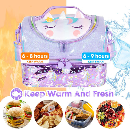 Kids Double Decker Cooler Insulated Lunch Bag, Back to School Large Meal Tote for Boys, Girls, Men, Women, with Adjustable Strap, Soccer