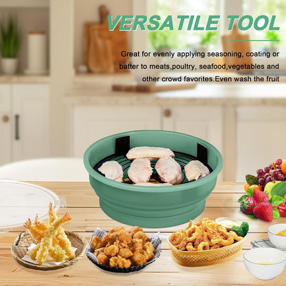 FJNATINH Collapsible Batter Bowl - Mess Free Better Breader Shaker Bowl with Lid Breading Shaker Container for Fried Fish, Fried Chicken, Onion Rings & More,No Leak,Easy to Store,Light Blue