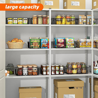 Simple Trending 6 Pack Large Wire Baskets for Organization, Metal Pantry Storage Baskets for Cabinet, Kitchen, Garage, Bathroom, Black