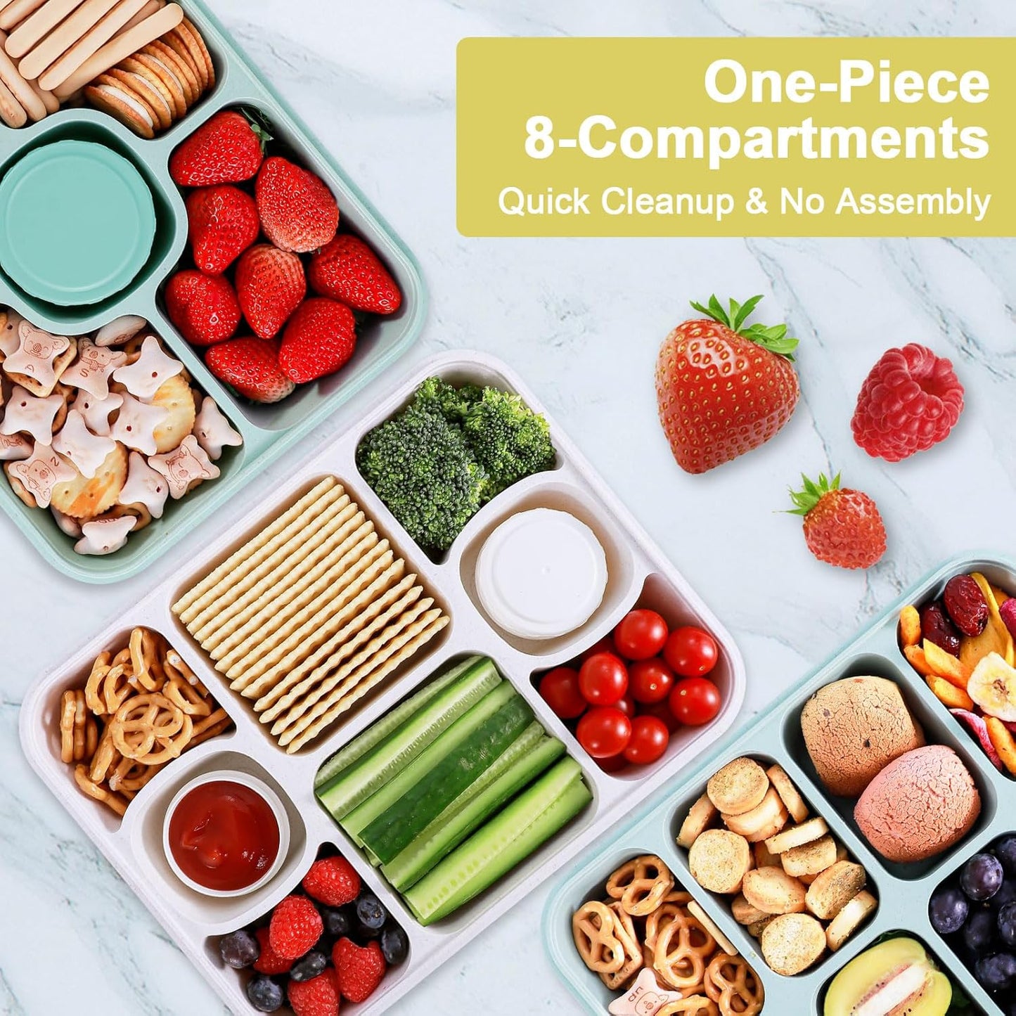 Large Snackle Box Container with 2 Sauce Cups, 8-Compartment Divided Serving Tray with Lid & Handle, Portable Snack Tray for Travel Picnic, Leak-Proof, Dishwasher Safe, BPA-Free