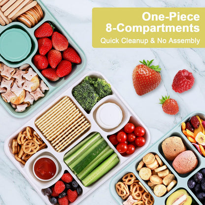 Large Snackle Box Container with 2 Sauce Cups, 8-Compartment Divided Serving Tray with Lid & Handle, Portable Snack Tray for Travel Picnic, Leak-Proof, Dishwasher Safe, BPA-Free