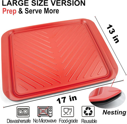 ECOIOU Grilling Prep and Serving Tray with Lid Set and Large Grilling Prep Trays, Black and Red