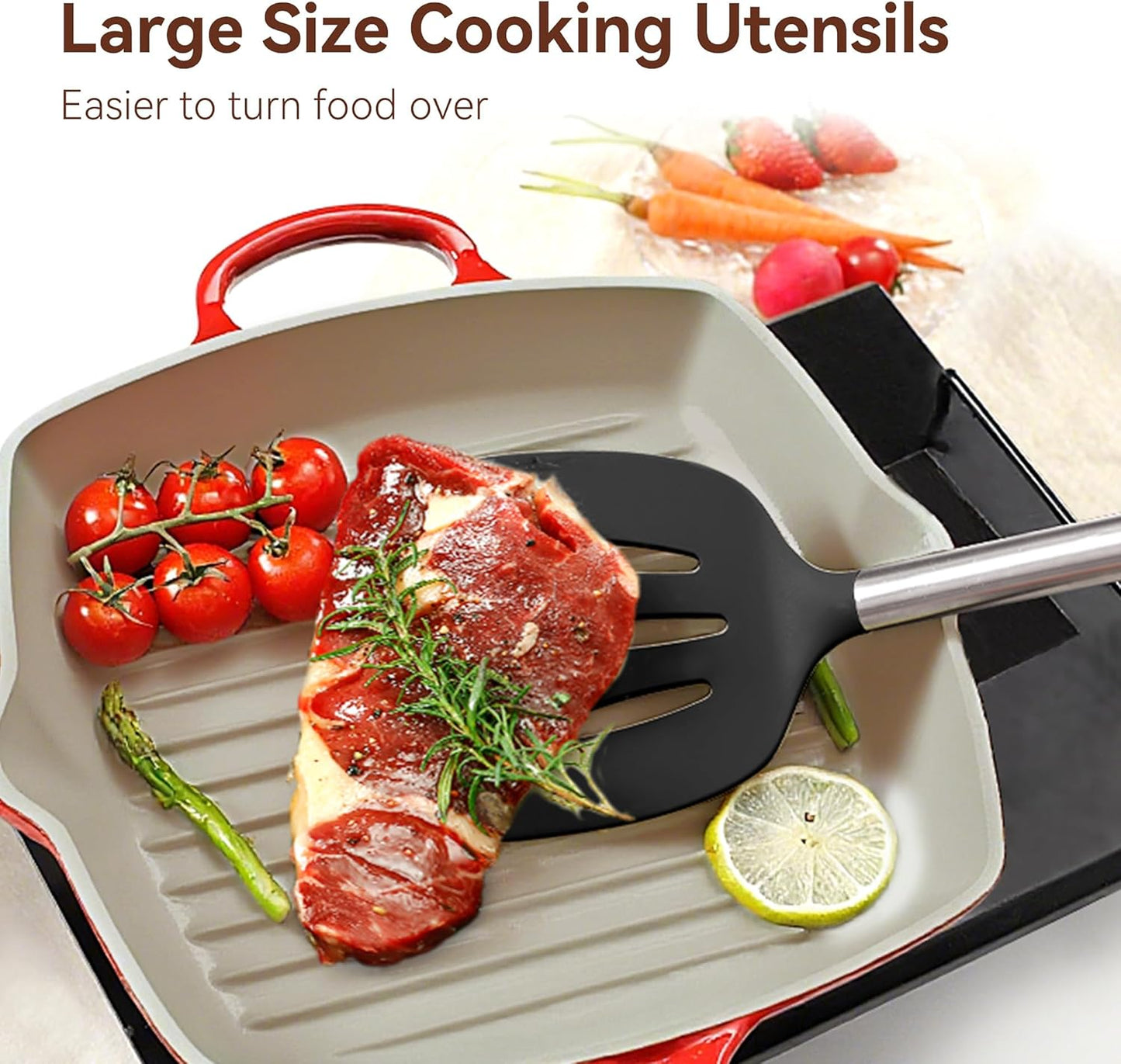 Silicone Cooking Utensils Set, NCUE 35 Pcs Kitchen Utensils Set with Holder, with Stainless Steel Handle Spatula Set, Spoons, Pasta Server, Cheese Grater, Masher, Scissors, Dishwasher Safe (Khaki)