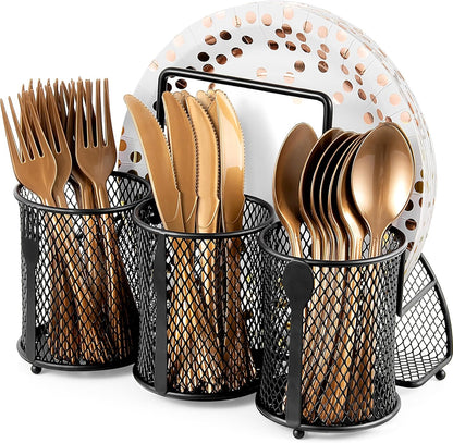 DTICON Utensil Organizer Silverware Caddy - Utensil Holder for Party Metal Cutlery Organizer Silverware Storage for Picnic Camping Buffet Kitchen Table (Black)