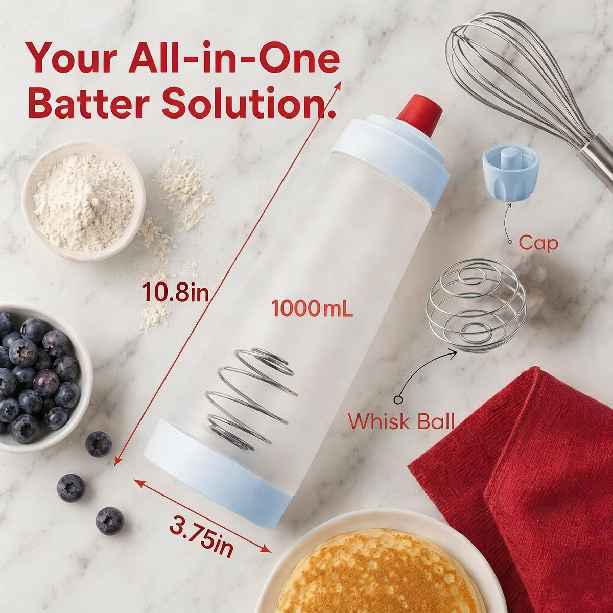 2 Pack 1000ml Pancake Batter Squeeze Dispenser Bottle with Whisk Ball