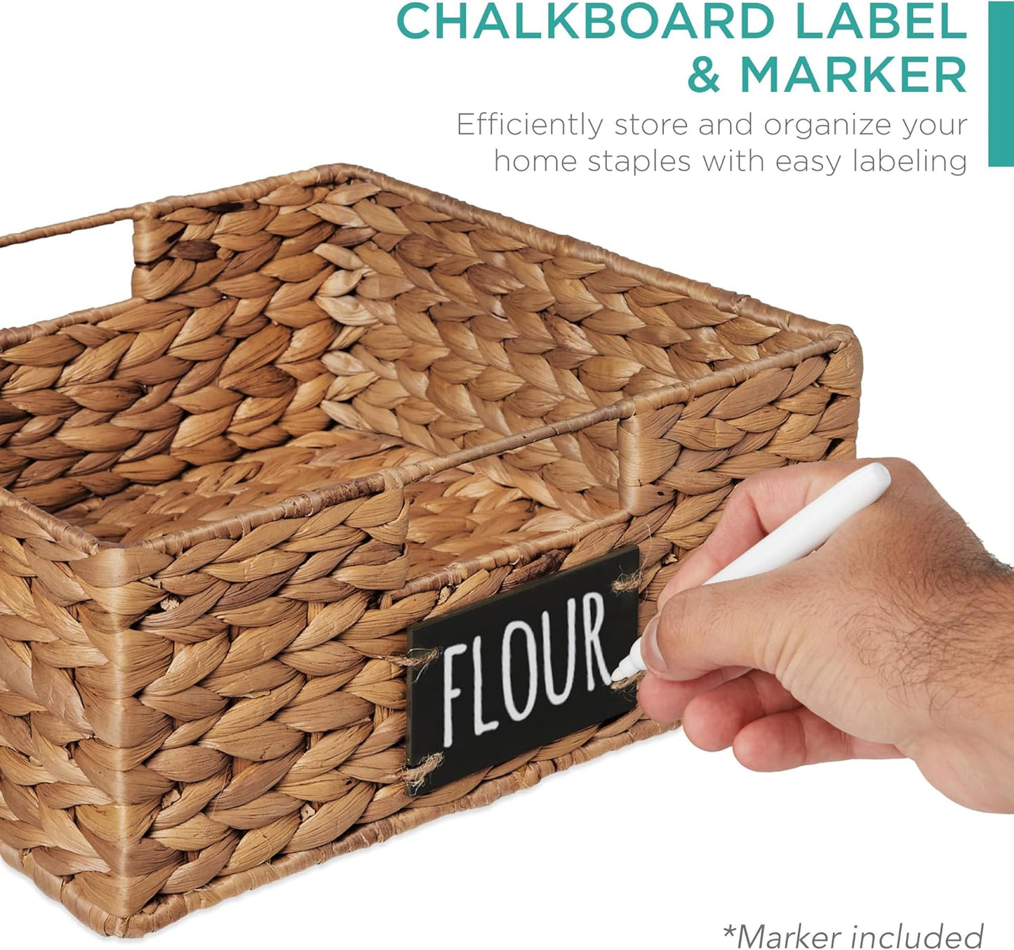 Best Choice Products Set of 4 9x12in Water Hyacinth Pantry Baskets, Woven Organizers w/Chalkboard Label, Chalk Marker - Natural