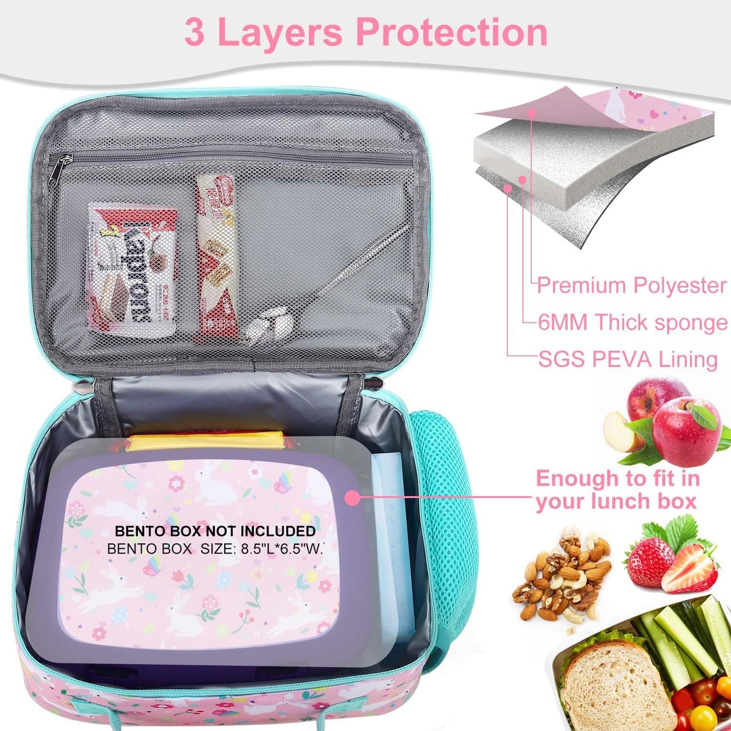 RHCPFOVR Kids Lunch Bag - Insulated Lunch Box for Boys Girls,Washable Lunch Bag and Reusable Toddler Leak-proof Lunchbox for School and Daycare - Colors A