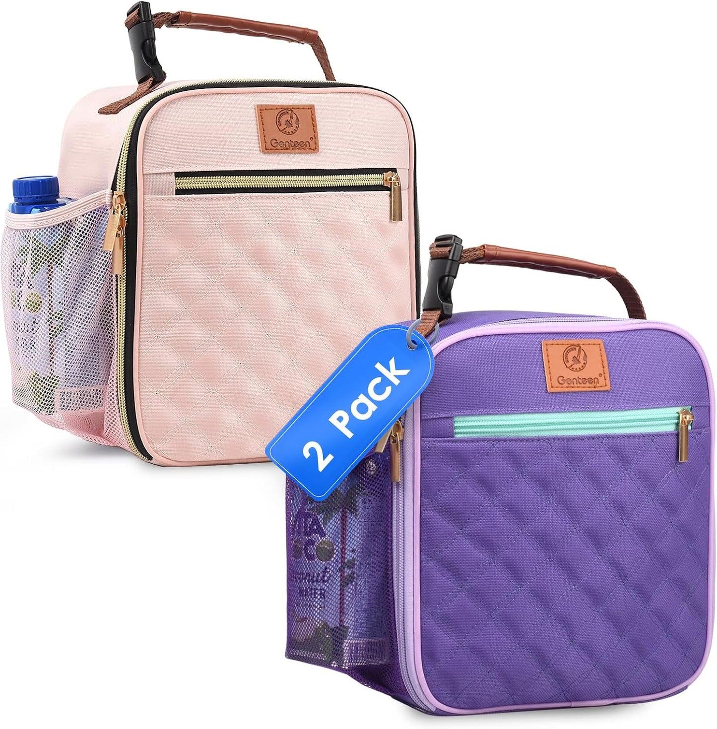 Genteen Kids Lunch Box, Lunch bag for Girls Teen,Insulated Soft Mini Cooler with Bottle Holder, Lightweight Reusable East-Clean LunchBox Back to School-Purple
