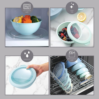 COOK WITH COLOR Mixing Bowls with Lids - 12 Piece Plastic Nesting Bowls Set includes 6 Prep Bowls and 6 Lids, Microwave Safe Mixing Bowl Set, Pink Embossed - Colors B