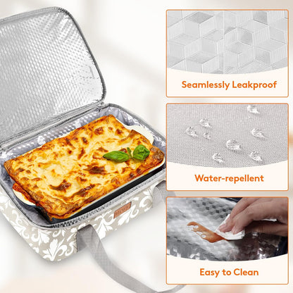 Lifewit Insulated Single Decker Casserole Carrier for Hot or Cold Food, Lasagna Lugger Holder Fits 9" x 13" Baking Dish, Thermal Lunch Tote Bag for Potluck Parties, Picnic and Cookouts, Black