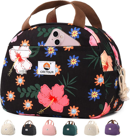 CaCTOUR Lunch Box for Women Girls Teens,Cute Lunch Box Cooler Bag, Portable Insulated Small Lunch Bag Women Reusable Corduroy Lunch Tote for Work/Travel/Picnic/School (Dog Green,Small)