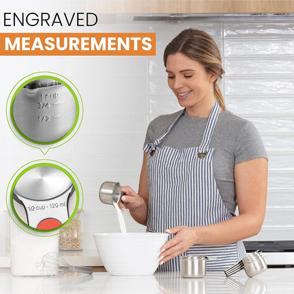 Spring Chef Stainless Steel Measuring Cups Set of 7 with Pour Spout - Nesting Kitchen Tools with Easy Read Markings to Measure Dry or Liquid Ingredients - Metal Measuring Cups for Baking & Cooking