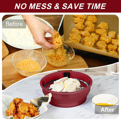FJNATINH Collapsible Batter Bowl - Mess Free Better Breader Shaker Bowl with Lid Breading Shaker Container for Fried Fish, Fried Chicken, Onion Rings & More,No Leak,Easy to Store,Light Blue