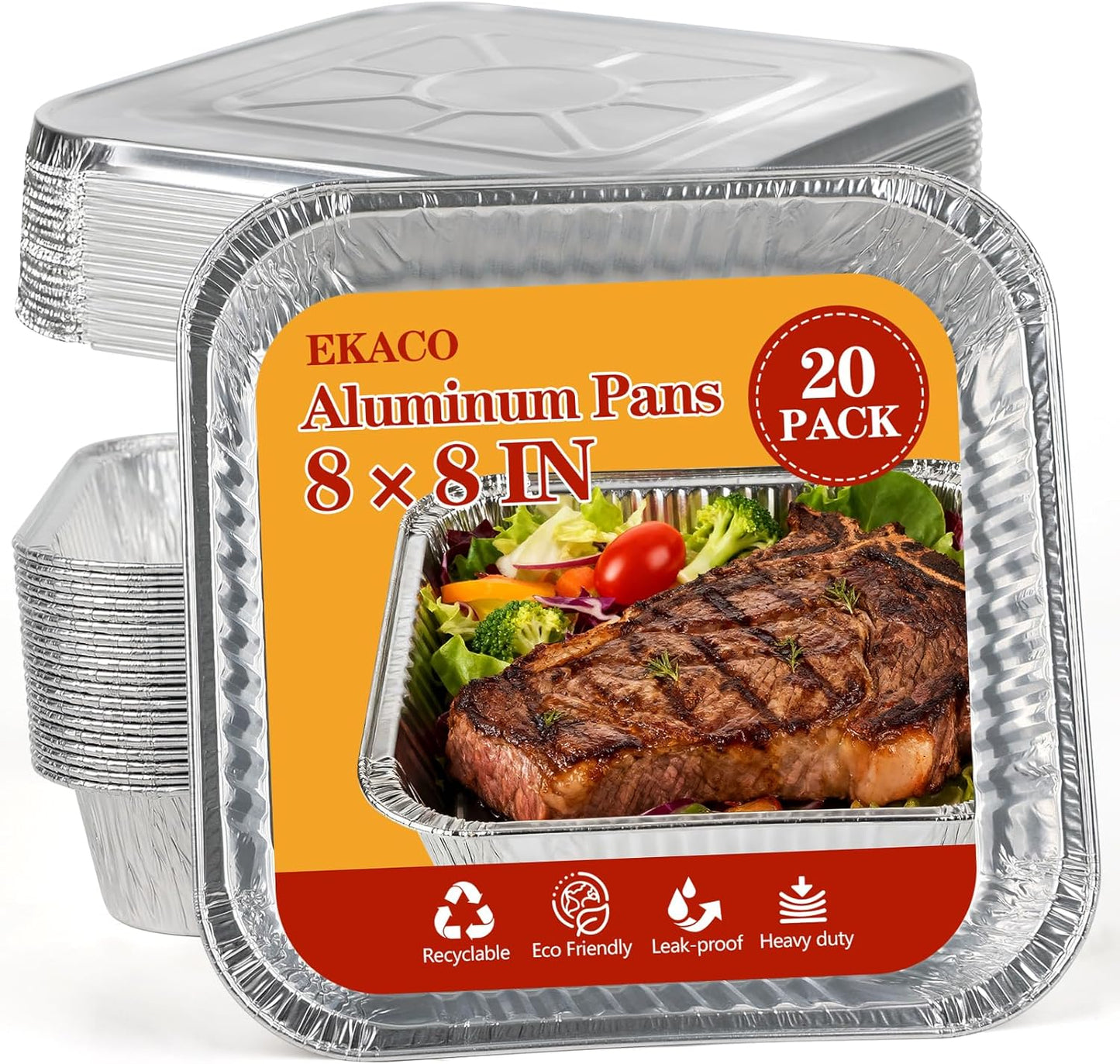 Thickened 9x13 Aluminum Pans with Lids, 20 Pack Heavy Duty & Extra Deep Disposable Aluminum Foil Pans, Disposable Half Size Foil Baking Tray for Cooking, Meal Prep, Baking, Roasting