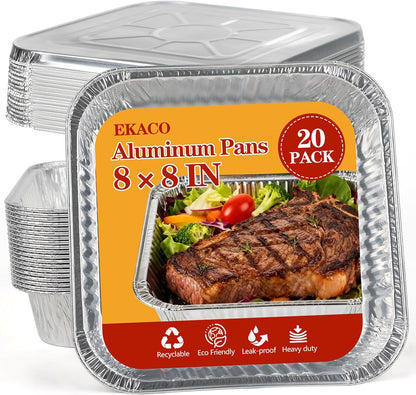 Thickened 9x13 Aluminum Pans with Lids, 20 Pack Heavy Duty & Extra Deep Disposable Aluminum Foil Pans, Disposable Half Size Foil Baking Tray for Cooking, Meal Prep, Baking, Roasting