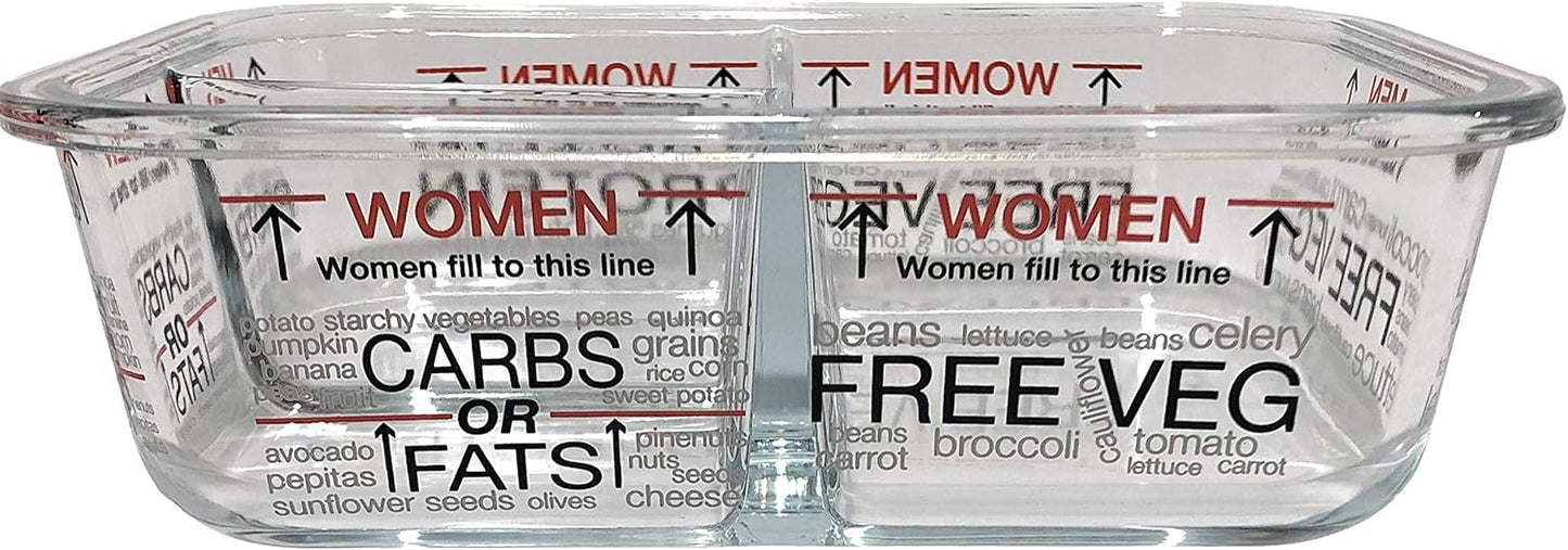 Portion Perfection Portion Control Containers - Glass Oven Ready, Freezer Safe Meal Prep Containers Reusable for Food 3pk, 3 Compartment with Lids, Practical Weight Control Products