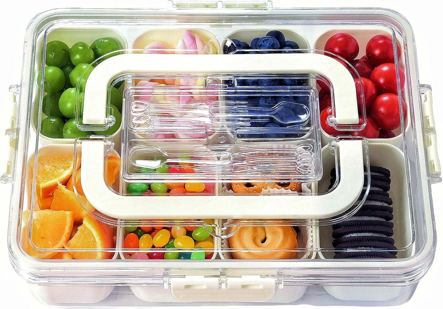 Snackle Box Container with Lid and Handle – Divided Serving Platters for Candy, Fruit, and Treats – Portable and Versatile Snackle Box