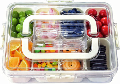 Snackle Box Container with Lid and Handle – Divided Serving Platters for Candy, Fruit, and Treats – Portable and Versatile Snackle Box