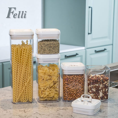 Felli Flip Tite Acrylic Food Storage Container with Lid 6” XL Air Tight Ring Seal Flip Top, Plastic Kitchen Baking Canister for 5 lb Flour Sugar Rice Protein Powder Pantry Organizer (Nest-M, White)
