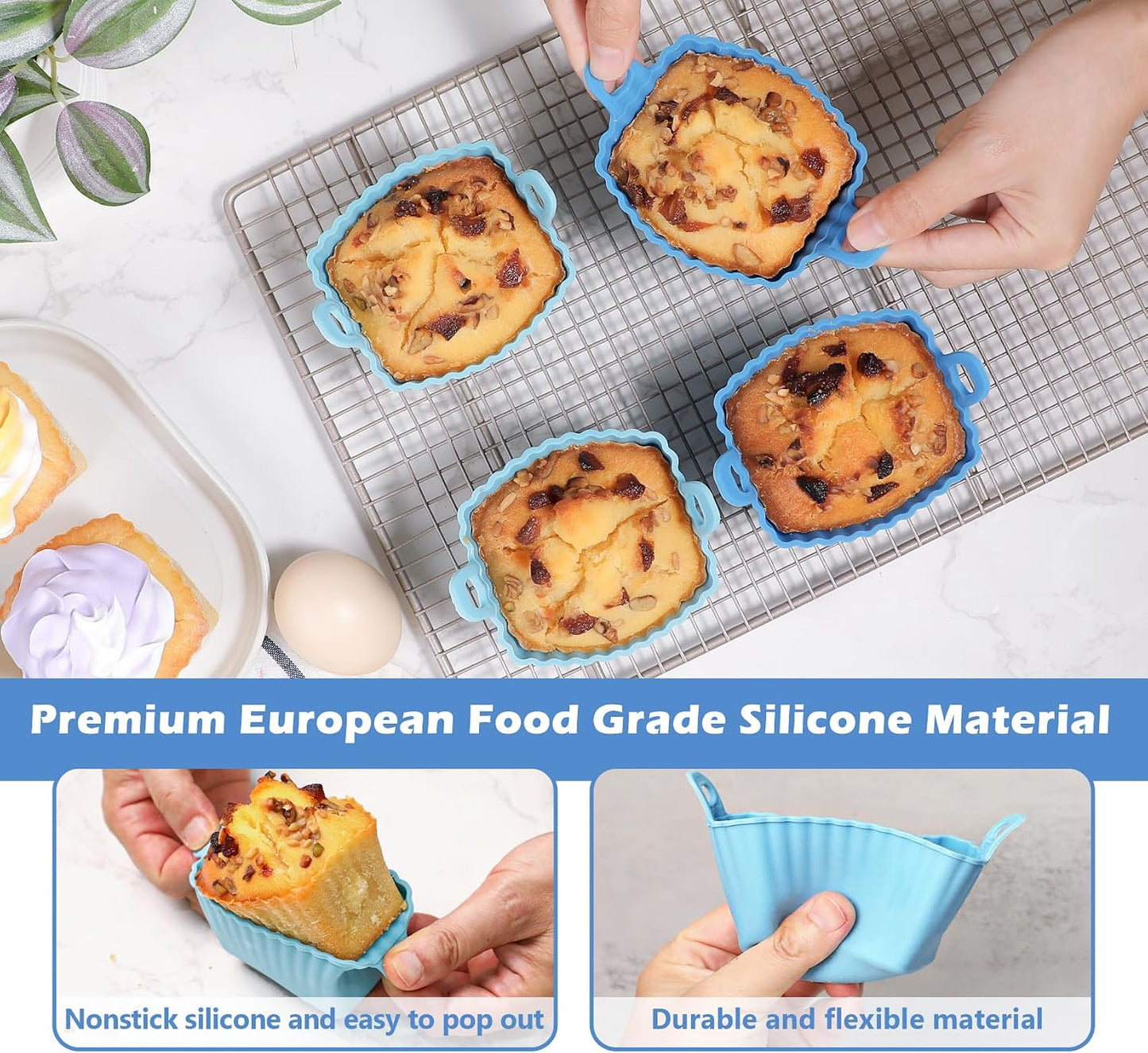Koluti Nonstick Silicone Muffin Baking Cups Pack of 12, Reusable Cupcake Molds with Double Handle, BPA Free, Mini Round Air Fryer Cupcakes Liner, 3 Colors