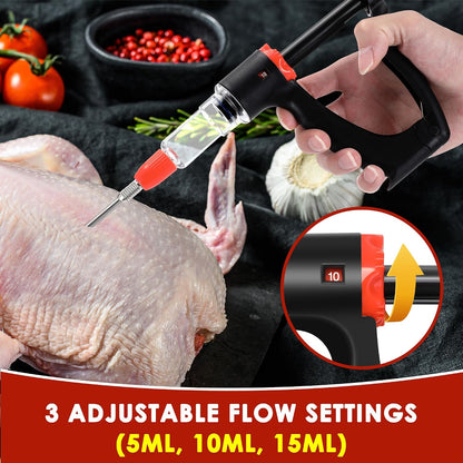 Marinade Injector Syringe with 3 Flow Settings & 4 Needles