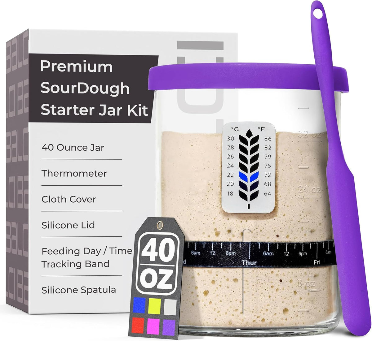 BALCI Premium Sourdough Starter Jar - 40oz Wide Mouth Kit (Blue)